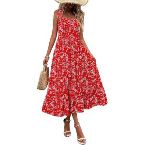 Zeagoo Women Summer Maxi Dress with Pockets 2025 Spaghetti Strap Sundress Casual Flowy Boho Dress Floral Tiered Beach Dress(Pattern-2)
