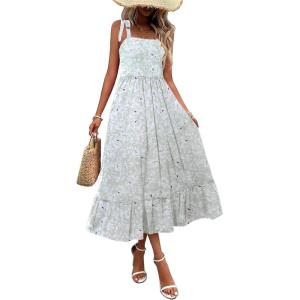 Zeagoo Women Summer Maxi Dress with Pockets 2025 Spaghetti Strap Sundress Casual Flowy Boho Dress Floral Tiered Beach Dress(Pattern-8)