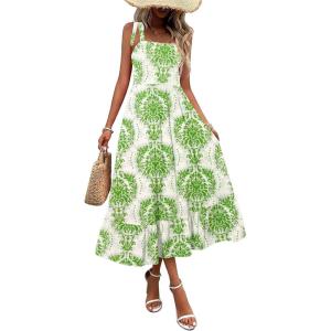 Zeagoo Women Summer Maxi Dress with Pockets 2025 Spaghetti Strap Sundress Casual Flowy Boho Dress Floral Tiered Beach Dress(Red Floral)