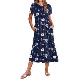 Zeagoo Women Summer Midi A Line Dress Short Sleeve Casual Flowy Tiered Beach Long Sundress with Pockets 2026 Vacation Travel(Bf318)