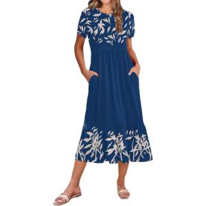Zeagoo Women Summer Midi A Line Dress Short Sleeve Casual Flowy Tiered Beach Long Sundress with Pockets 2026 Vacation Travel(Sp121)