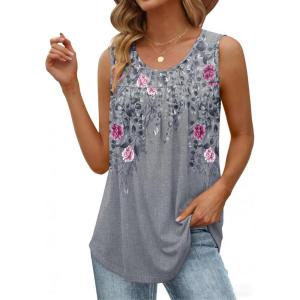 Zeagoo Women Summer Tank Tops Loose Fit Flowy Boho Pleated Sleeveless Shirts Crew Neck Dressy Casual Tunic Trendy Blouses(Printed Floral Hf36)