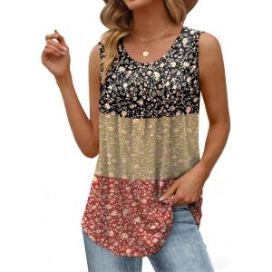 Zeagoo Women Summer Tank Tops Loose Fit Flowy Boho Pleated Sleeveless Shirts Crew Neck Dressy Casual Tunic Trendy Blouses(Printed Paisley Xh553)