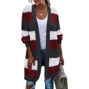 Zeagoo Women’s 2025 Fall Open Front Cardigan Long Batwing Sleeve Chunky Knit Sweater Loose Outerwear Coats with Pockets(Multicolor 690)
