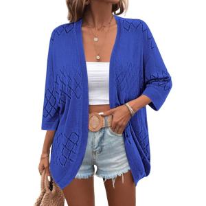 Zeagoo Womens 2026 Lightweight Crochet Cardigan Sweaters Open Front 3/4 Sleeve Knit Kimono Summer Boho Cover Up(Sky Blue)