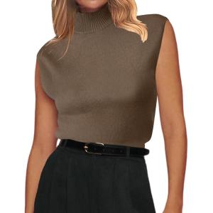 Zeagoo Women’s 2026 Mock Turtle Neck Sweater Vest Sleeveless Knit Pullover Tank Tops Casual Trendy Slim Fitted Tops(Brown)