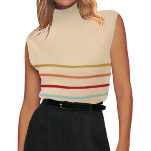 Zeagoo Women’s 2026 Mock Turtle Neck Sweater Vest Sleeveless Knit Pullover Tank Tops Casual Trendy Slim Fitted Tops(Colorful Stripes)