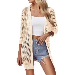 Zeagoo Women’s 2026 Summer Crochet Lightweight Cardigan Short Sleeve Boho Kimono Oversized Open Front Sweater Tops(Apricot)
