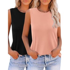 Zeagoo Womens 2026 Tank Tops Casual Crewneck Sleeveless T Shirts Loose Fit Summer Tunic Blouse(Coral and Black)