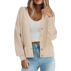 Zeagoo Women’s Cardigan 2025 Fall Winter Open Front Oversized Button V Neck Loose Soft Knit Sweater(Apricot)