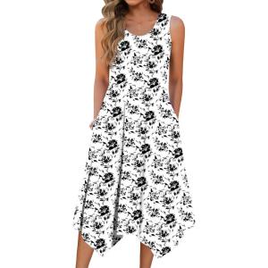 Zeagoo Womens Casual Dress for Summer Tank Dress Loose Flowy Beach Dress with Pockets Hankerchief Flare Midi Sundress 2026(White Sf196)