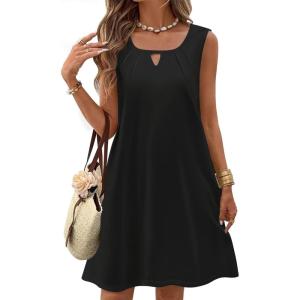 Zeagoo Womens Casual Summer Dresses 2025 Boho Sleeveless Sundresses with Pockets Pleated Beach Floral T Shirt Dresses(Black)