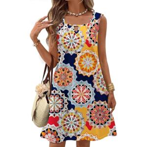 Zeagoo Womens Casual Summer Dresses 2025 Boho Sleeveless Sundresses with Pockets Pleated Beach Floral T Shirt Dresses(Printed-02)