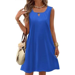 Zeagoo Womens Casual Summer Dresses 2025 Boho Sleeveless Sundresses with Pockets Pleated Beach Floral T Shirt Dresses(Sky Blue)