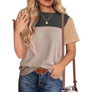 Zeagoo Womens Casual Summer Tops Short Sleeve T Shirts Crewneck Basic Tees Blouses Color Block Tunic Tops(Black-b)