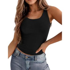 Zeagoo Women’s Double Lined Square Neck Tank Top Sleeveless Basic Crop Tops Trendy Going Out Tops(Black)
