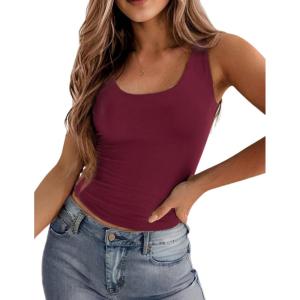 Zeagoo Women’s Double Lined Square Neck Tank Top Sleeveless Basic Crop Tops Trendy Going Out Tops(Burgundy)