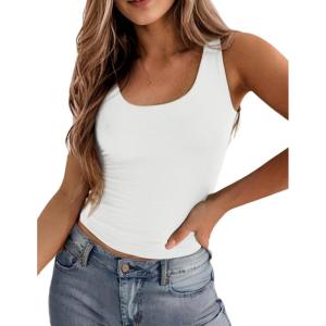 Zeagoo Women’s Double Lined Square Neck Tank Top Sleeveless Basic Crop Tops Trendy Going Out Tops(B_white)