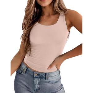 Zeagoo Women’s Double Lined Square Neck Tank Top Sleeveless Basic Crop Tops Trendy Going Out Tops(Champagne)