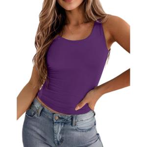 Zeagoo Women’s Double Lined Square Neck Tank Top Sleeveless Basic Crop Tops Trendy Going Out Tops(Deep Purple)