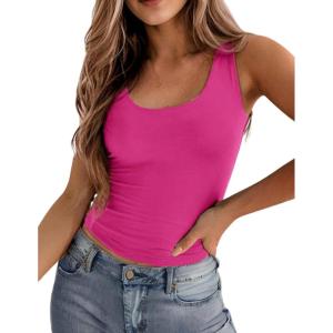 Zeagoo Women’s Double Lined Square Neck Tank Top Sleeveless Basic Crop Tops Trendy Going Out Tops(Hot Pink)