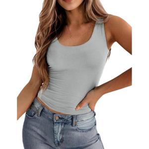 Zeagoo Women’s Double Lined Square Neck Tank Top Sleeveless Basic Crop Tops Trendy Going Out Tops(Light Grey)