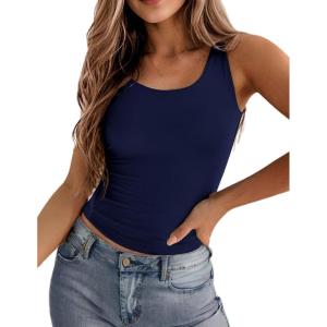 Zeagoo Women’s Double Lined Square Neck Tank Top Sleeveless Basic Crop Tops Trendy Going Out Tops(Navy Blue)
