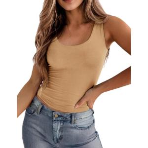 Zeagoo Women’s Double Lined Square Neck Tank Top Sleeveless Basic Crop Tops Trendy Going Out Tops(Nude)