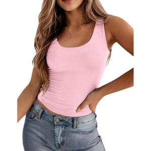 Zeagoo Women’s Double Lined Square Neck Tank Top Sleeveless Basic Crop Tops Trendy Going Out Tops(Pink)