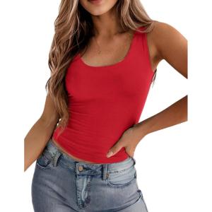 Zeagoo Women’s Double Lined Square Neck Tank Top Sleeveless Basic Crop Tops Trendy Going Out Tops(Red)