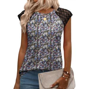 Zeagoo Women’s Lace Cap Sleeve Tank Top(Floral Green)