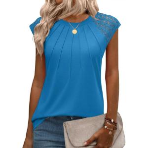 Zeagoo Women’s Lace Cap Sleeve Tank Top(Royal Blue)