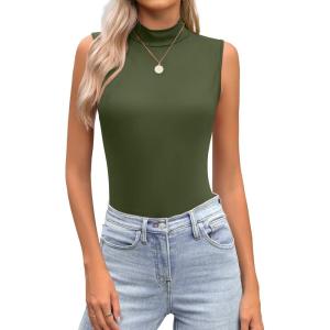 Zeagoo Womens Mock Turtleneck Tank Tops 2026 Slim Fitted Sleeveless Top Stretchy Basic Casual Layer Tee Shirts(Army Green)