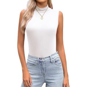 Zeagoo Womens Mock Turtleneck Tank Tops 2026 Slim Fitted Sleeveless Top Stretchy Basic Casual Layer Tee Shirts(A-white)