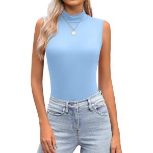 Zeagoo Womens Mock Turtleneck Tank Tops 2026 Slim Fitted Sleeveless Top Stretchy Basic Casual Layer Tee Shirts(Blue)