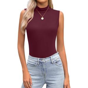Zeagoo Womens Mock Turtleneck Tank Tops 2026 Slim Fitted Sleeveless Top Stretchy Basic Casual Layer Tee Shirts(Deep Red)