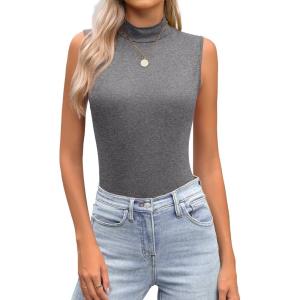 Zeagoo Womens Mock Turtleneck Tank Tops 2026 Slim Fitted Sleeveless Top Stretchy Basic Casual Layer Tee Shirts(Grey)