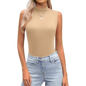 Zeagoo Womens Mock Turtleneck Tank Tops 2026 Slim Fitted Sleeveless Top Stretchy Basic Casual Layer Tee Shirts(Khaki)