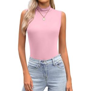 Zeagoo Womens Mock Turtleneck Tank Tops 2026 Slim Fitted Sleeveless Top Stretchy Basic Casual Layer Tee Shirts(Light Pink)