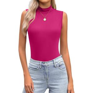 Zeagoo Womens Mock Turtleneck Tank Tops 2026 Slim Fitted Sleeveless Top Stretchy Basic Casual Layer Tee Shirts(Rose Red)