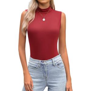 Zeagoo Womens Mock Turtleneck Tank Tops 2026 Slim Fitted Sleeveless Top Stretchy Basic Casual Layer Tee Shirts(Wine Red)