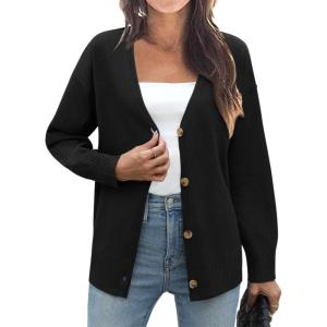 Zeagoo Women’s Oversized Button Cardigan Sweaters 2026 Fall Open Front Lightweight Cardigans V Neck Loose Knit Outwear(Black)