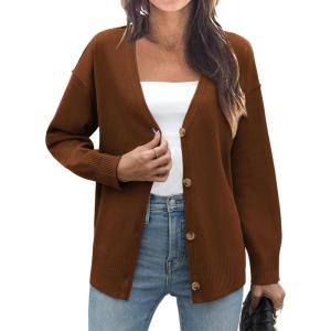 Zeagoo Women’s Oversized Button Cardigan Sweaters 2026 Fall Open Front Lightweight Cardigans V Neck Loose Knit Outwear(Coffee)