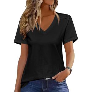 Zeagoo Womens Short Sleeve Shirts for Summer Casual V-Neck Blouse Shirts 2025 Dressy Tops with Pleats(A-black)