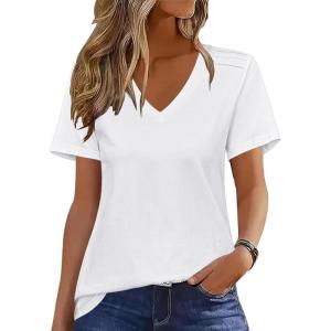 Zeagoo Womens Short Sleeve Shirts for Summer Casual V-Neck Blouse Shirts 2025 Dressy Tops with Pleats(A-white)