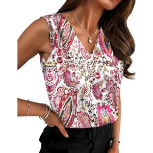 Zeagoo Women’s Silk Satin Camisole Tank Tops V Neck Pleated Dressy Casual Sleeveless Blouses Summer Business Work Shirts(Cx244)