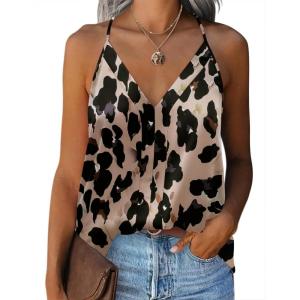 Zeagoo Womens Silk Satin Tank Tops V Neck Sleeveless Camisole Cami Spaghetti Straps Blouse Summer Loose Racerback Shirt(An256)
