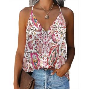 Zeagoo Womens Silk Satin Tank Tops V Neck Sleeveless Camisole Cami Spaghetti Straps Blouse Summer Loose Racerback Shirt(Cx244)