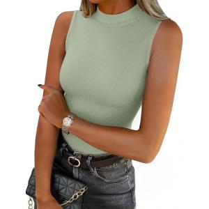 Zeagoo Womens Sleeveless Mock Turtleneck Tank Tops Slim Fit Stretch Ribbed Tops Casual Basic Layering Shirts 2026(Light Green)