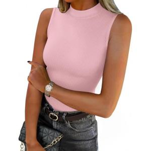 Zeagoo Womens Sleeveless Mock Turtleneck Tank Tops Slim Fit Stretch Ribbed Tops Casual Basic Layering Shirts 2026(Pink)